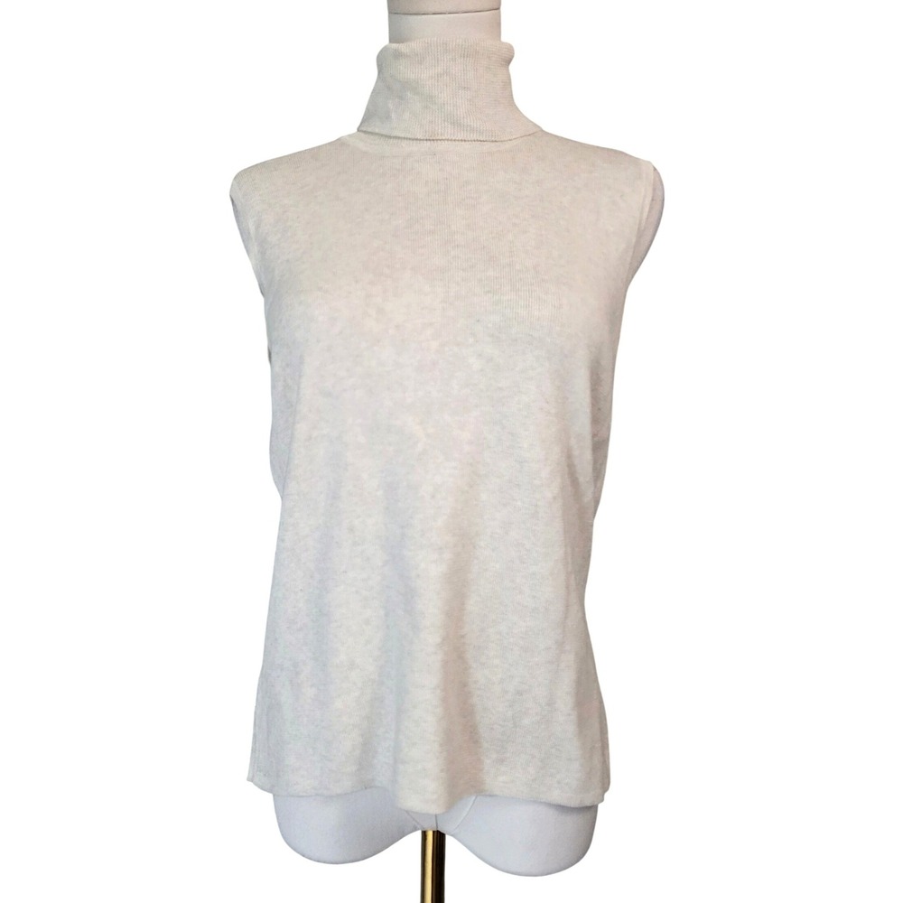 Jeanne Pierre Sweater Set Womens M Oatmeal Cotton TurtlenecK Cardigan